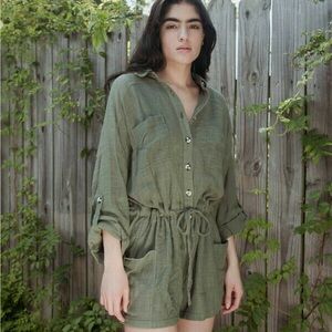 Out From Under Urban Outfitters Green Button Down Romper